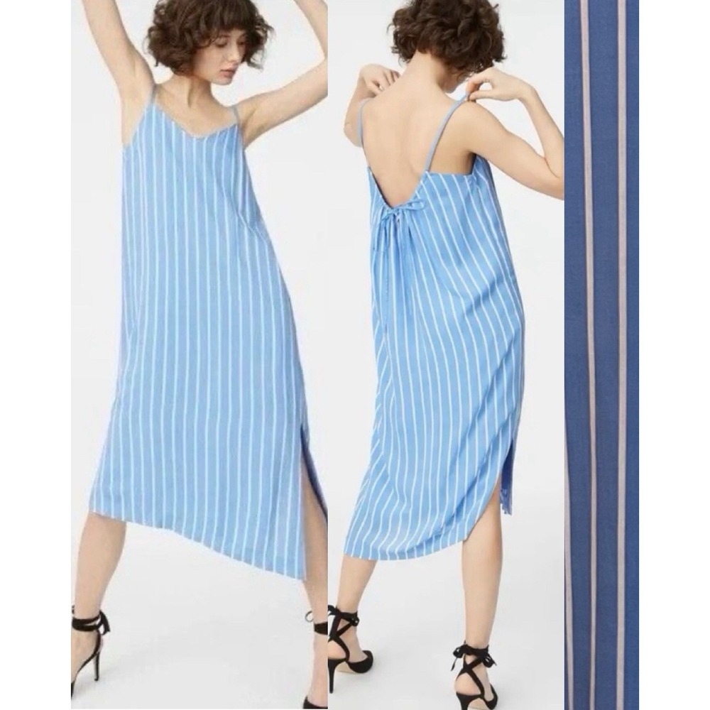 Club Monaco Blue White Stripe Tie Back Sleeveless Midi Dress Asymm Coastal 4‎